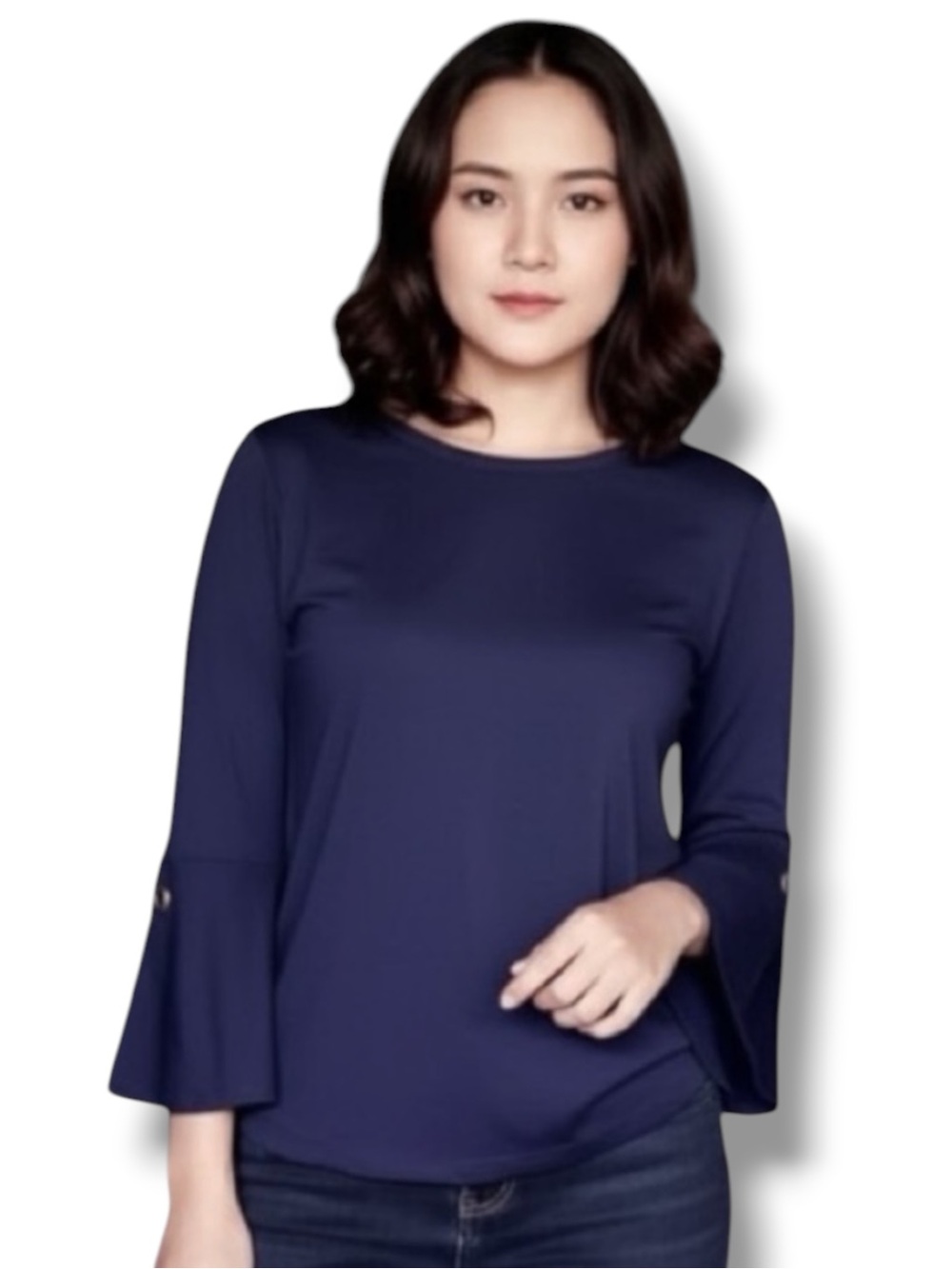 LAUREN Ralph Lauren Top Navy 100 Cotton 3/4 Trumpet Sleeves Women’s Size M 🍭